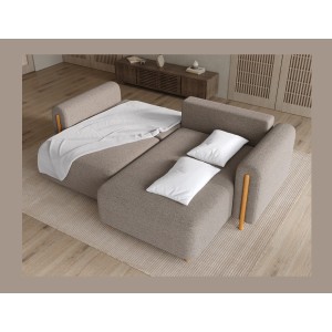 Canapé d’angle convertible ARVESSA marron clair chenille – Angle droit 
