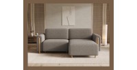 Canapé d’angle convertible ARVESSA marron clair chenille – Angle droit 