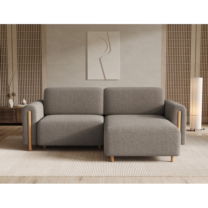 Canapé d’angle convertible ARVESSA marron clair chenille – Angle droit 