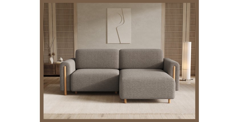 Canapé d’angle convertible ARVESSA marron clair chenille – Angle droit 