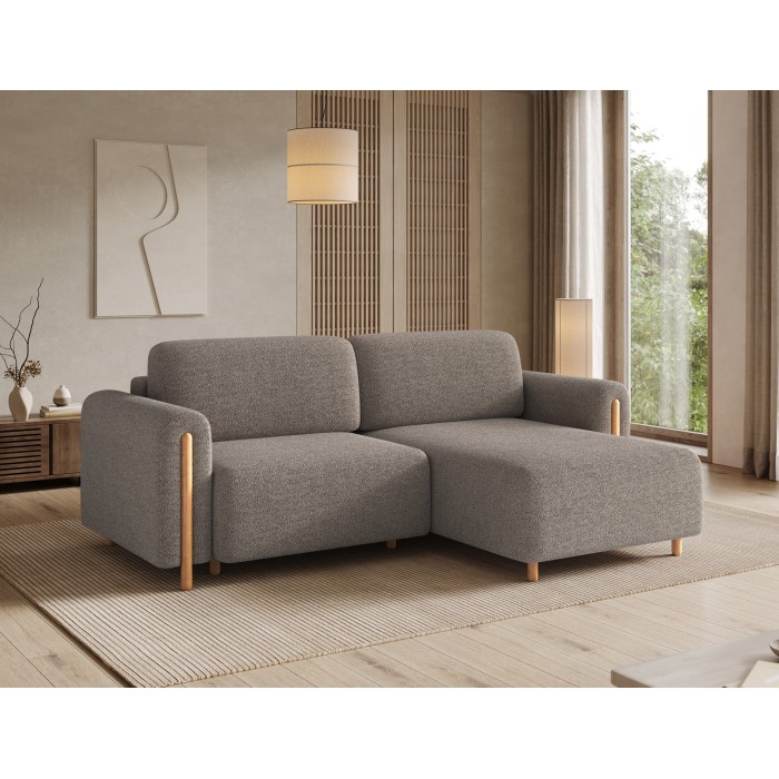 Canapé d’angle convertible ARVESSA marron clair chenille – Angle droit 