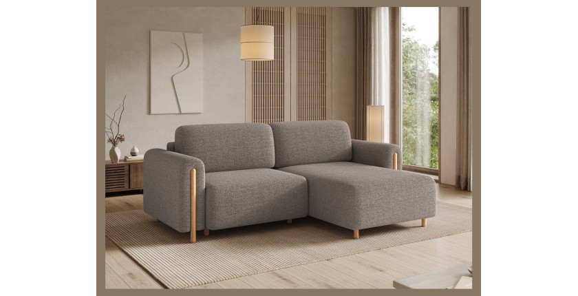 Canapé d’angle convertible ARVESSA marron clair chenille – Angle droit 