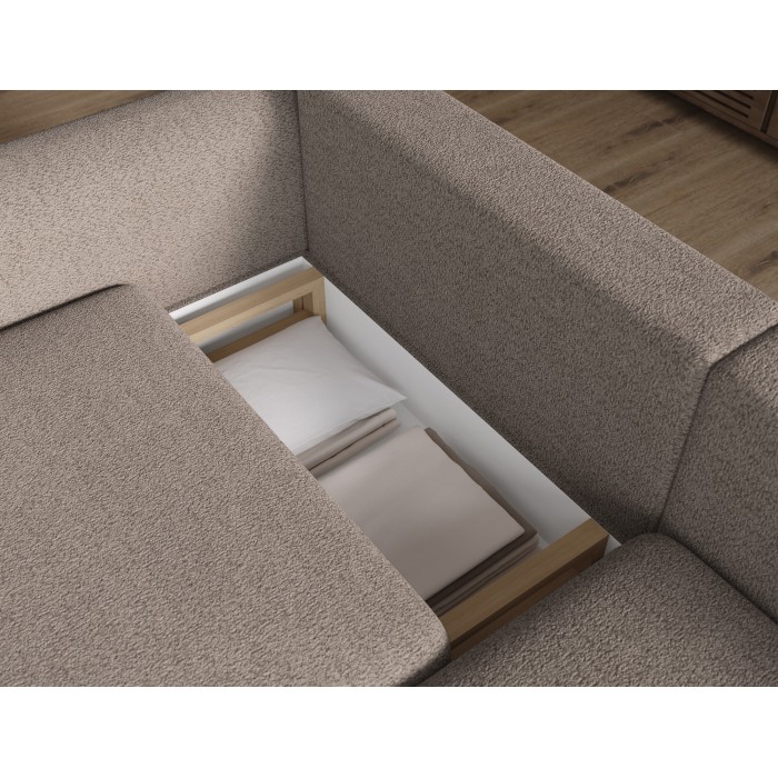Canapé d’angle convertible ARVESSA marron clair chenille – Angle droit 