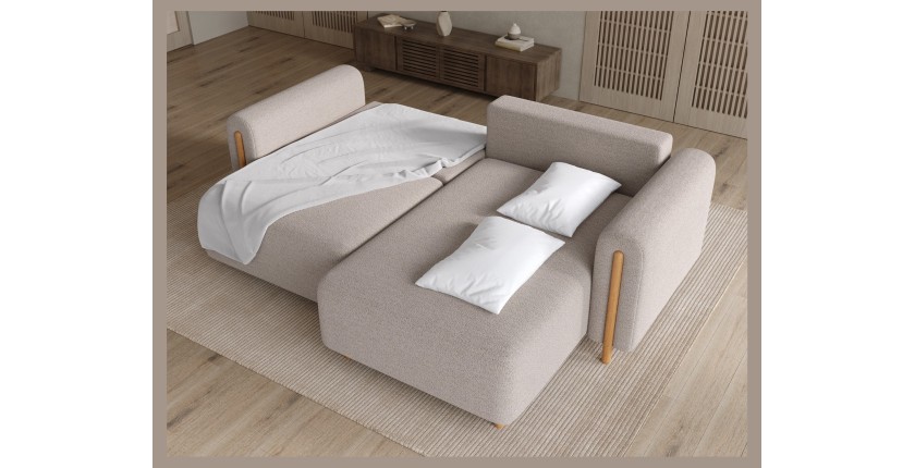 Canapé d’angle convertible ARVESSA sable chenille – Angle droit 