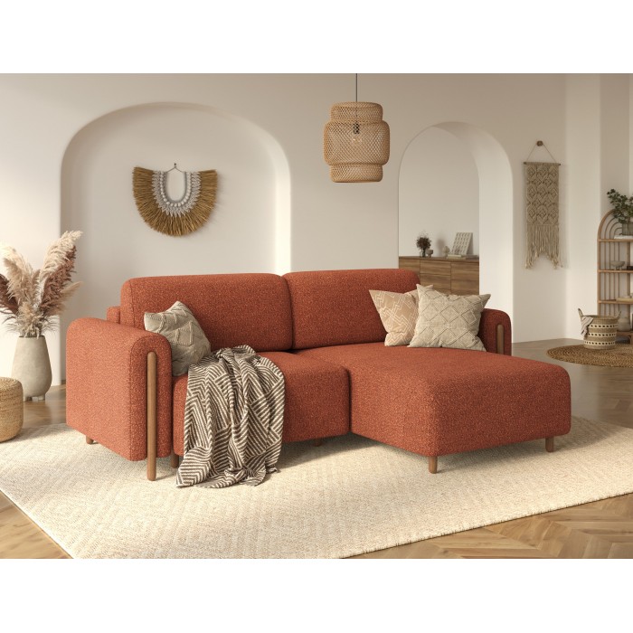 Canapé d’angle convertible ARVESSA terracotta bouclette – Angle droit 
