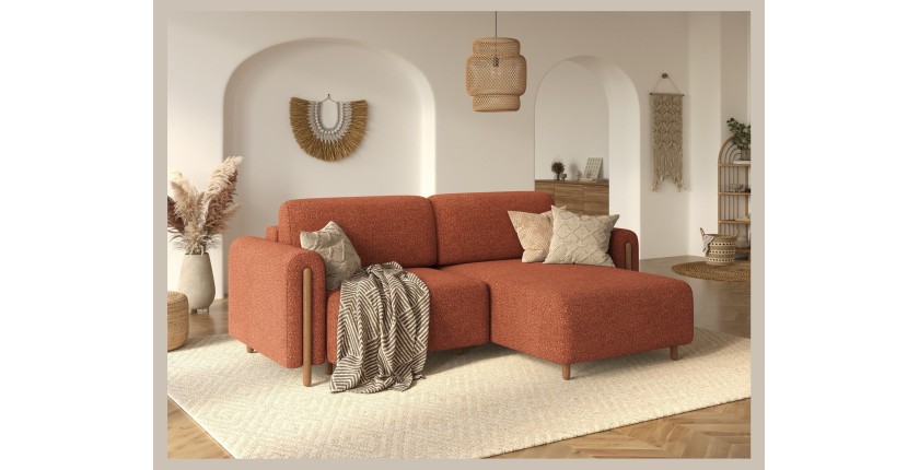 Canapé d’angle convertible ARVESSA terracotta bouclette – Angle droit 