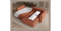 Canapé d’angle convertible ARVESSA terracotta bouclette – Angle droit 