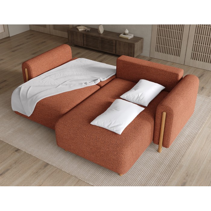 Canapé d’angle convertible ARVESSA terracotta bouclette – Angle droit 