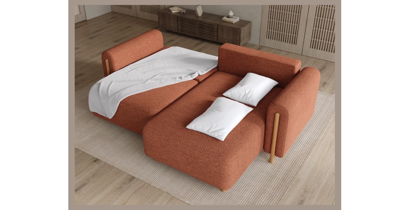 Canapé d’angle convertible ARVESSA terracotta bouclette – Angle droit 
