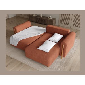 Canapé d’angle convertible ARVESSA terracotta bouclette – Angle droit 