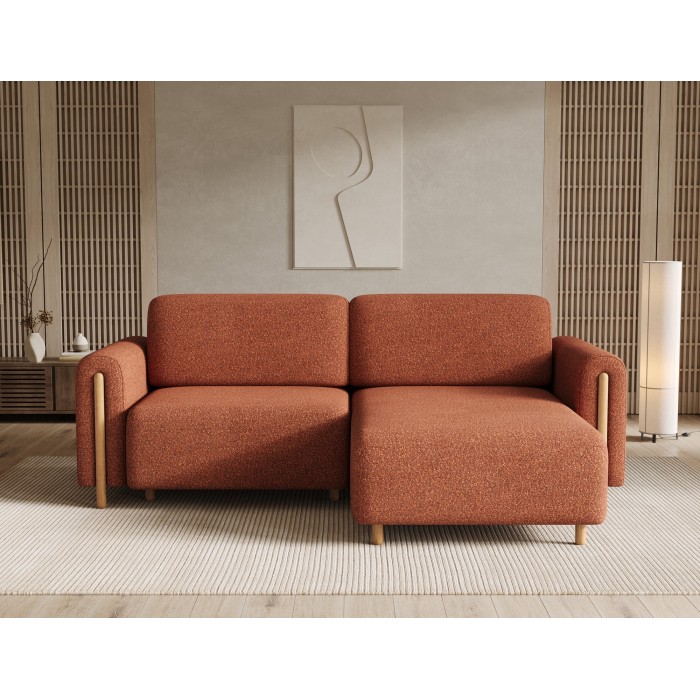 Canapé d’angle convertible ARVESSA terracotta bouclette – Angle droit 