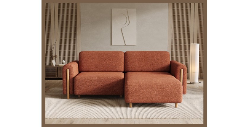 Canapé d’angle convertible ARVESSA terracotta bouclette – Angle droit 