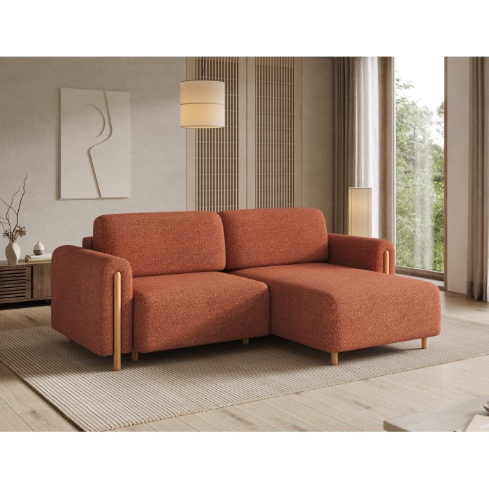 Canapé d’angle convertible ARVESSA terracotta bouclette – Angle droit 