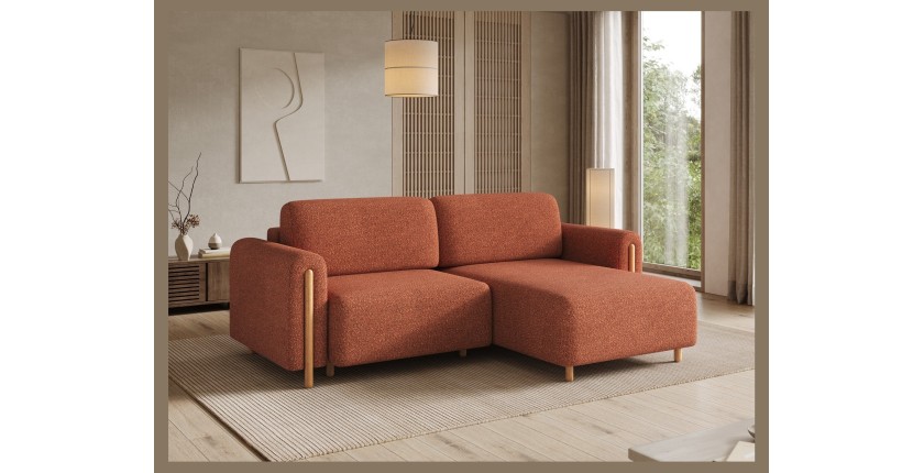 Canapé d’angle convertible ARVESSA terracotta bouclette – Angle droit 