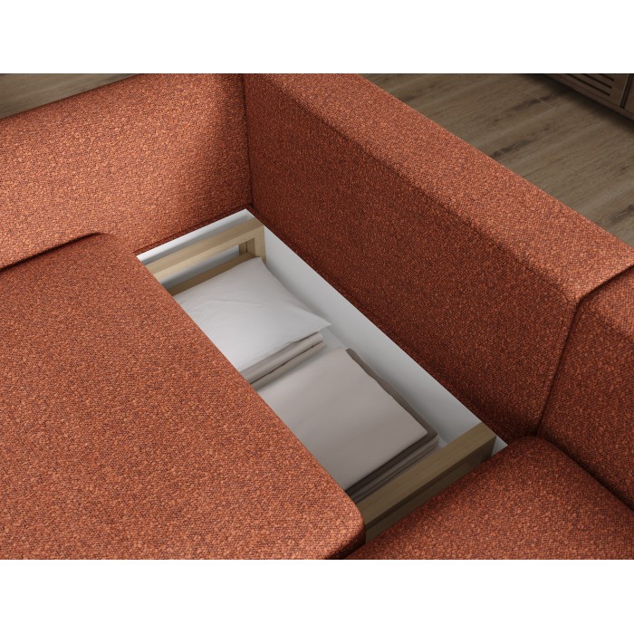 Canapé d’angle convertible ARVESSA terracotta bouclette – Angle droit 