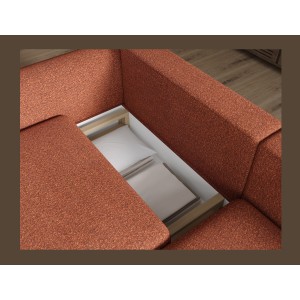 Canapé d’angle convertible ARVESSA terracotta bouclette – Angle droit 