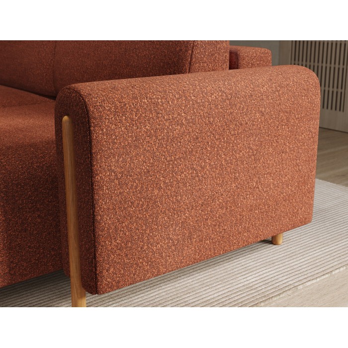 Canapé d’angle convertible ARVESSA terracotta bouclette – Angle droit 