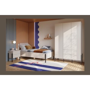 Armoire SALMA 3 portes avec tiroirs cachemire et pieds métal noir 135 cm
