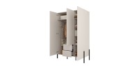 Armoire SALMA 3 portes avec tiroirs cachemire et pieds métal noir 135 cm