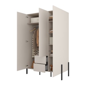 Armoire SALMA 3 portes avec tiroirs cachemire et pieds métal noir 135 cm