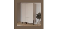 Armoire SALMA 3 portes avec tiroirs cachemire et pieds métal noir 135 cm