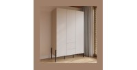 Armoire SALMA 3 portes avec tiroirs cachemire et pieds métal noir 135 cm