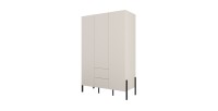 Armoire SALMA 3 portes avec tiroirs cachemire et pieds métal noir 135 cm