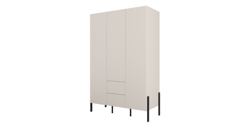 Armoire SALMA 3 portes avec tiroirs cachemire et pieds métal noir 135 cm