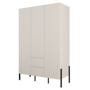 Armoire SALMA 3 portes avec tiroirs cachemire et pieds métal noir 135 cm
