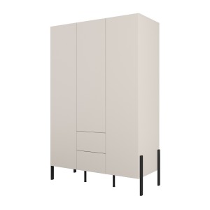 Armoire SALMA 3 portes avec tiroirs cachemire et pieds métal noir 135 cm