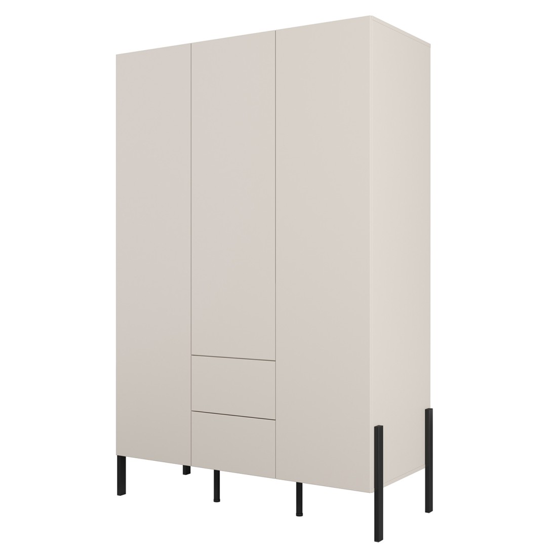Armoire SALMA 3 portes avec tiroirs cachemire et pieds métal noir 135 cm