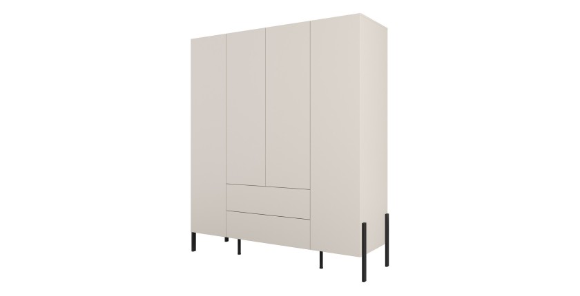 Armoire SALMA 4 portes cachemire avec tiroirs et pieds métal noir 180 cm
