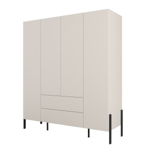 Armoire SALMA 4 portes cachemire avec tiroirs et pieds métal noir 180 cm