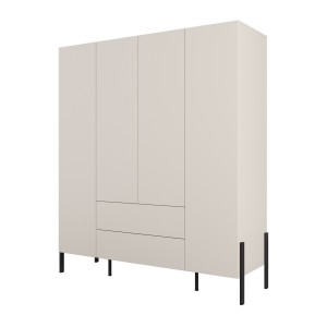 Armoire SALMA 4 portes cachemire avec tiroirs et pieds métal noir 180 cm