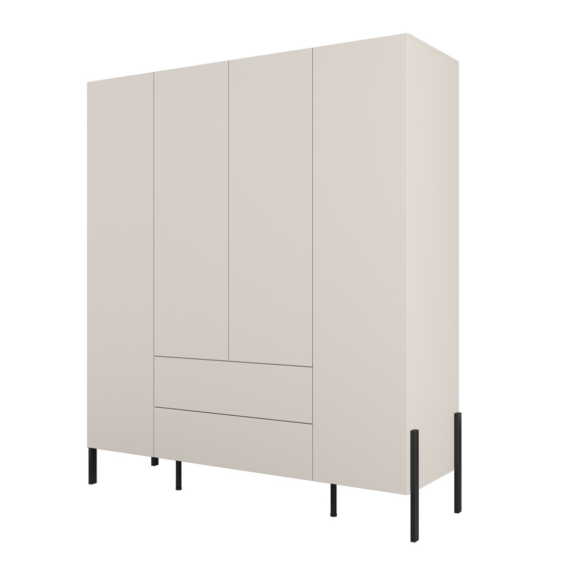 Armoire SALMA 4 portes cachemire avec tiroirs et pieds métal noir 180 cm