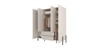 Armoire SALMA 4 portes cachemire avec tiroirs et pieds métal noir 180 cm