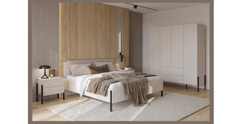 Armoire SALMA 4 portes cachemire avec tiroirs et pieds métal noir 180 cm