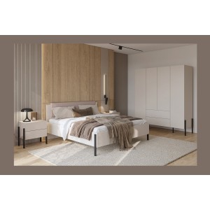 Armoire SALMA 4 portes cachemire avec tiroirs et pieds métal noir 180 cm