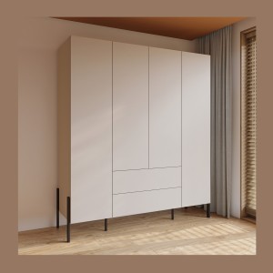 Armoire SALMA 4 portes cachemire avec tiroirs et pieds métal noir 180 cm