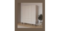Armoire SALMA 4 portes cachemire avec tiroirs et pieds métal noir 180 cm