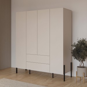 Armoire SALMA 4 portes cachemire avec tiroirs et pieds métal noir 180 cm