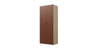 Armoire CALMIA terracotta et chêne clair 90 cm avec penderie et étagères