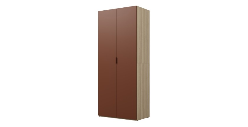 Armoire CALMIA terracotta et chêne clair 90 cm avec penderie et étagères