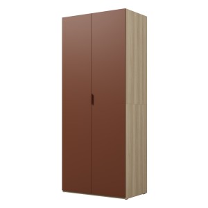 Armoire CALMIA terracotta et chêne clair 90 cm avec penderie et étagères