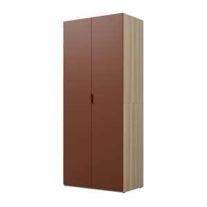 Armoire CALMIA terracotta et chêne clair 90 cm avec penderie et étagères