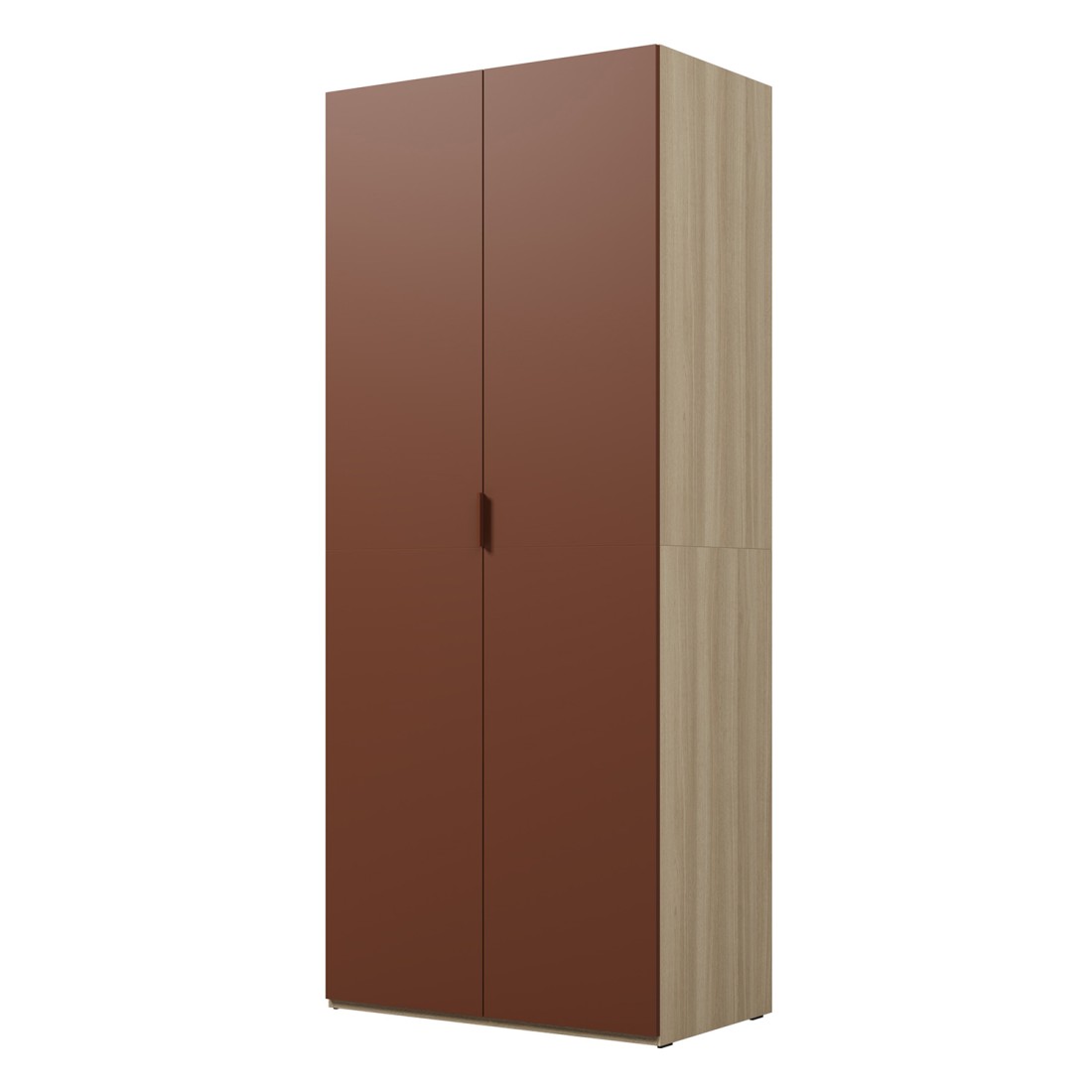 Armoire CALMIA terracotta et chêne clair 90 cm avec penderie et étagères