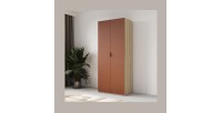 Armoire CALMIA terracotta et chêne clair 90 cm avec penderie et étagères