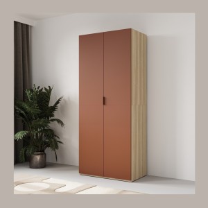 Armoire CALMIA terracotta et chêne clair 90 cm avec penderie et étagères