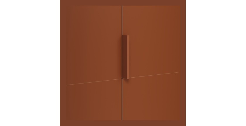 Armoire CALMIA terracotta et chêne clair 90 cm avec penderie et étagères