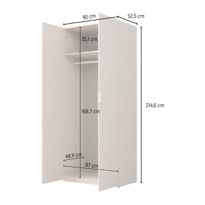 Armoire CALMIA terracotta et chêne clair 90 cm avec penderie et étagères